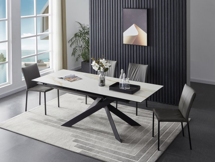 Exquisite Rectangular Leather Modern Dining Set - Click Image to Close