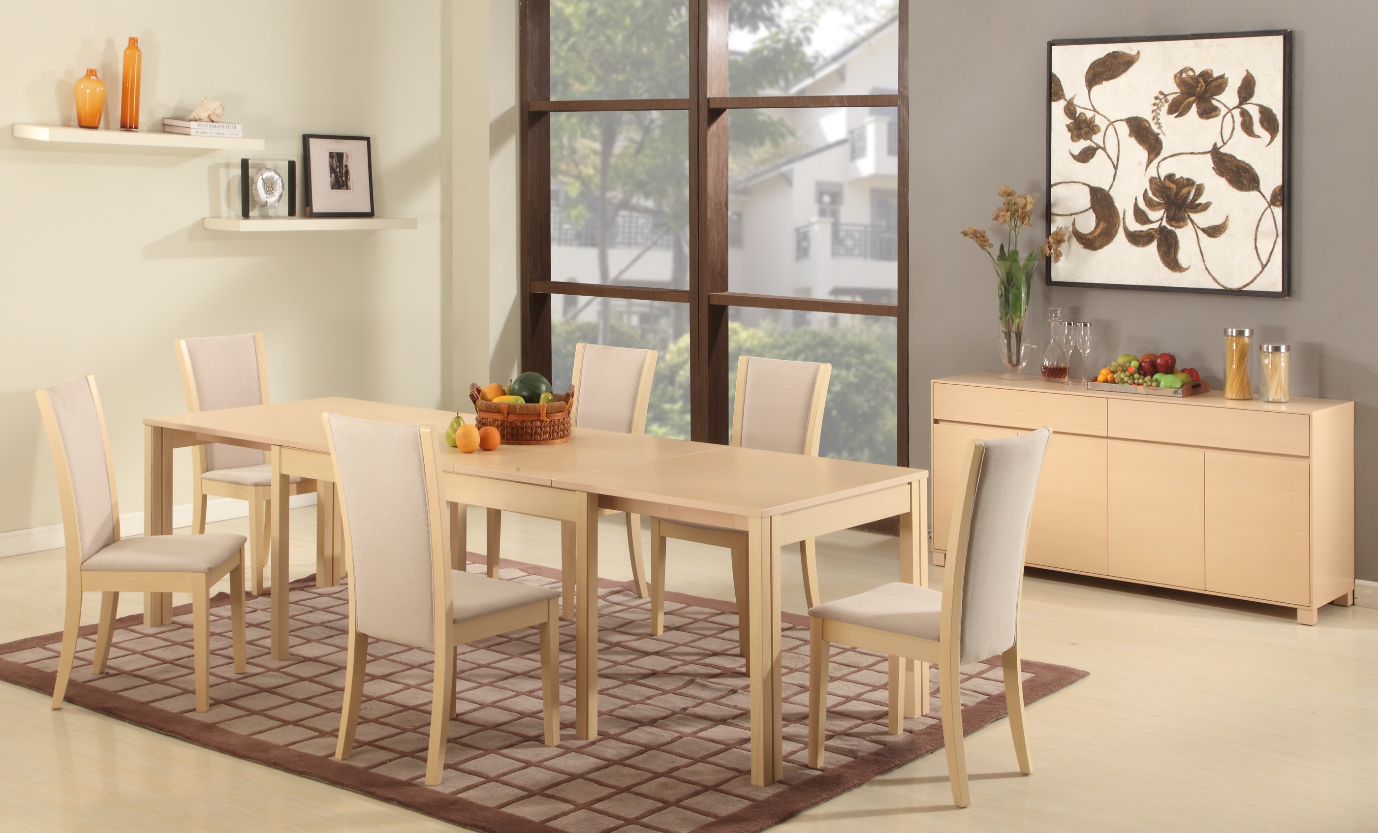 Extendable Rectangular Wooden And Fabric Seats Designer Modern