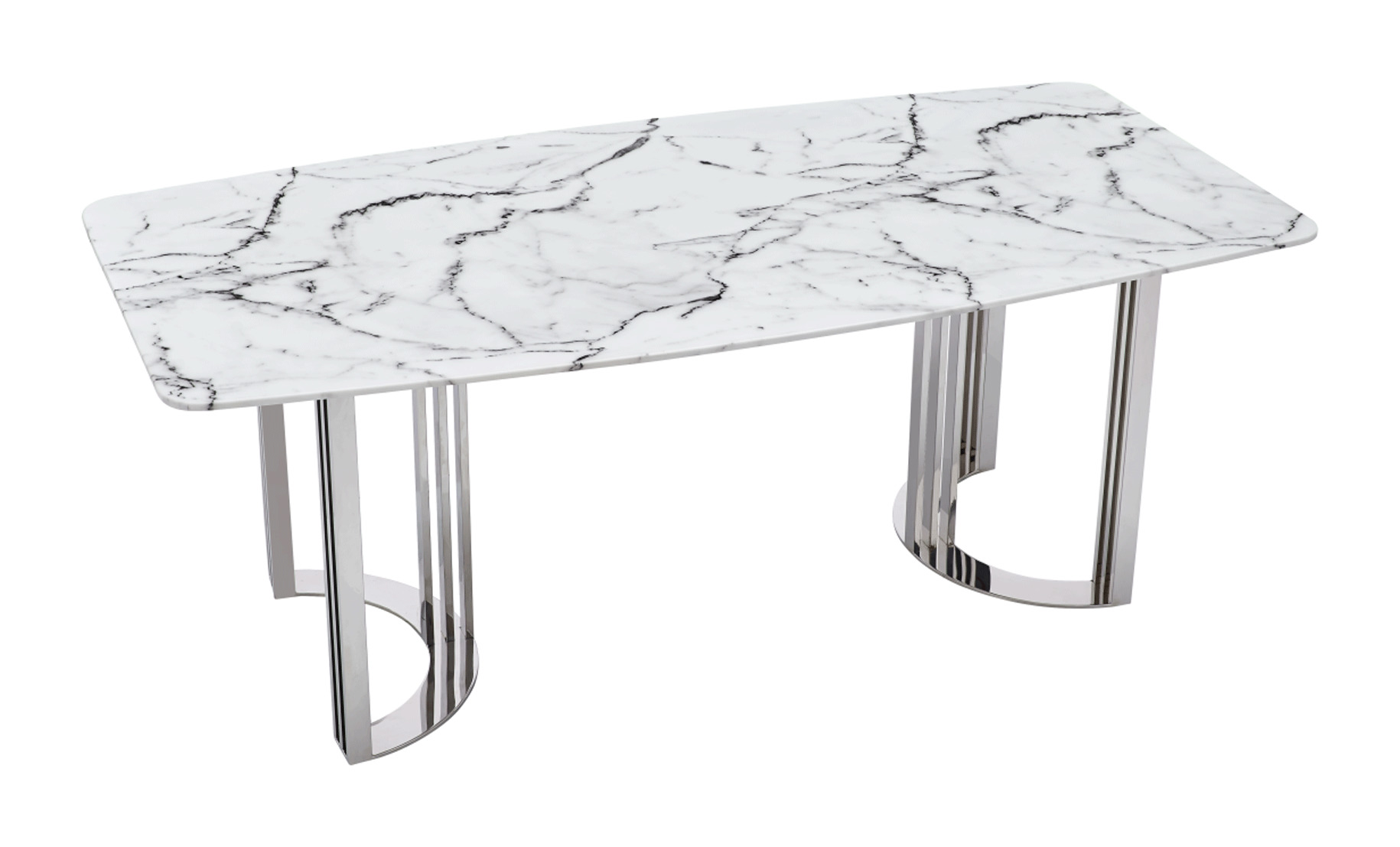 Natural White Marble Top and Chrome Legs Dining Table - Click Image to Close