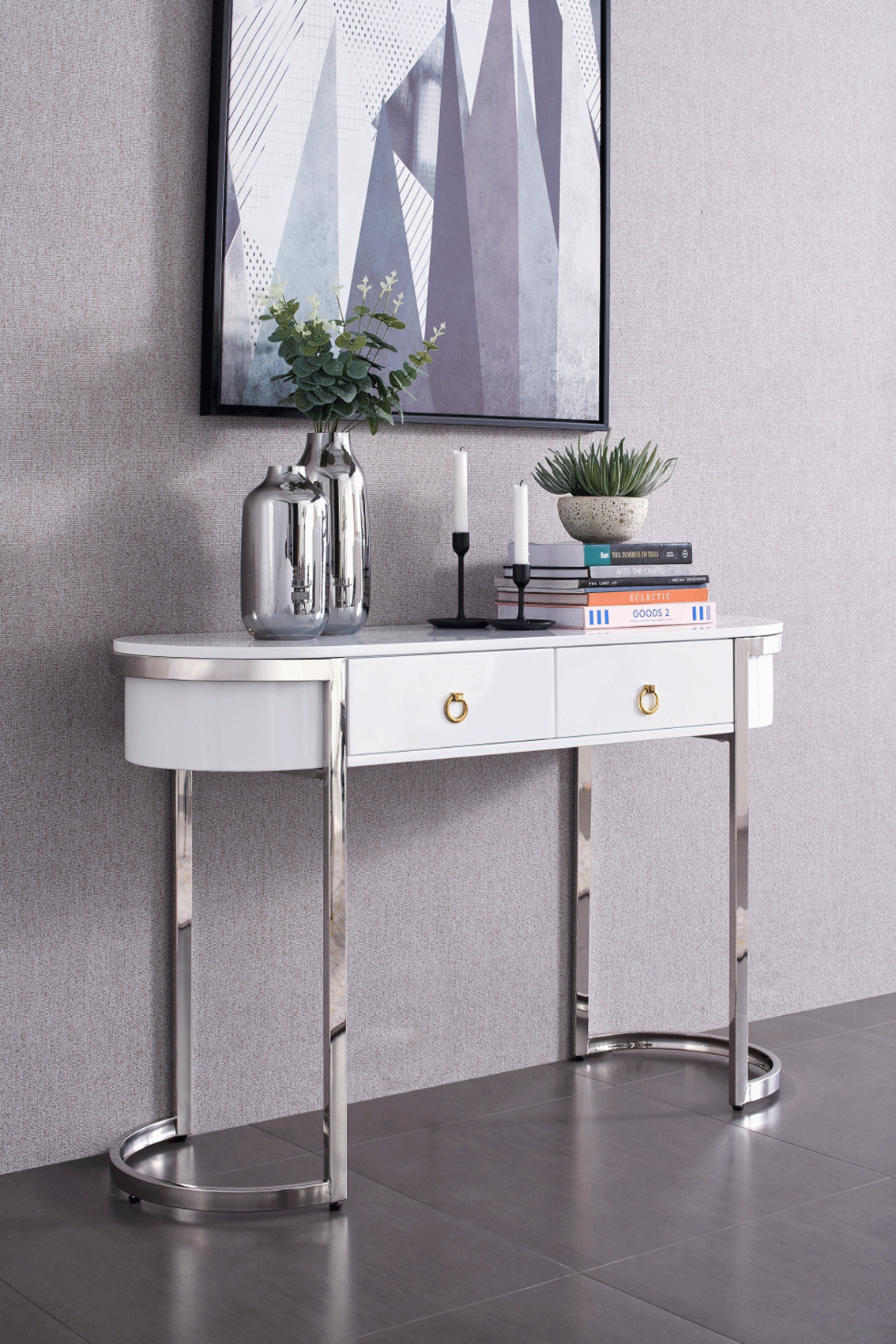 Natural White Marble Top and Chrome Legs Dining Table - Click Image to Close