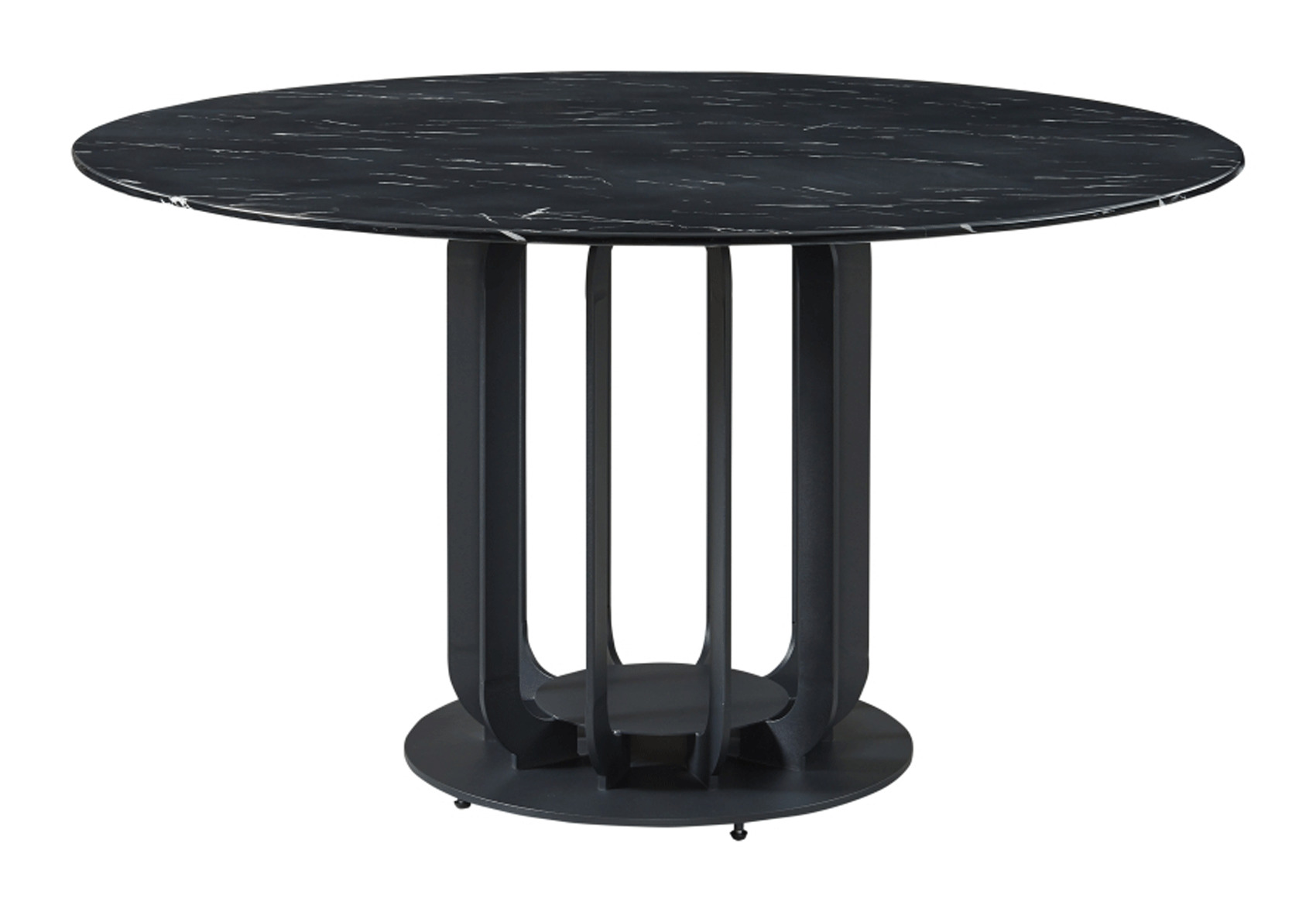 Black Round Marble Table Top with Cone Shape Steel Base - Click Image to Close