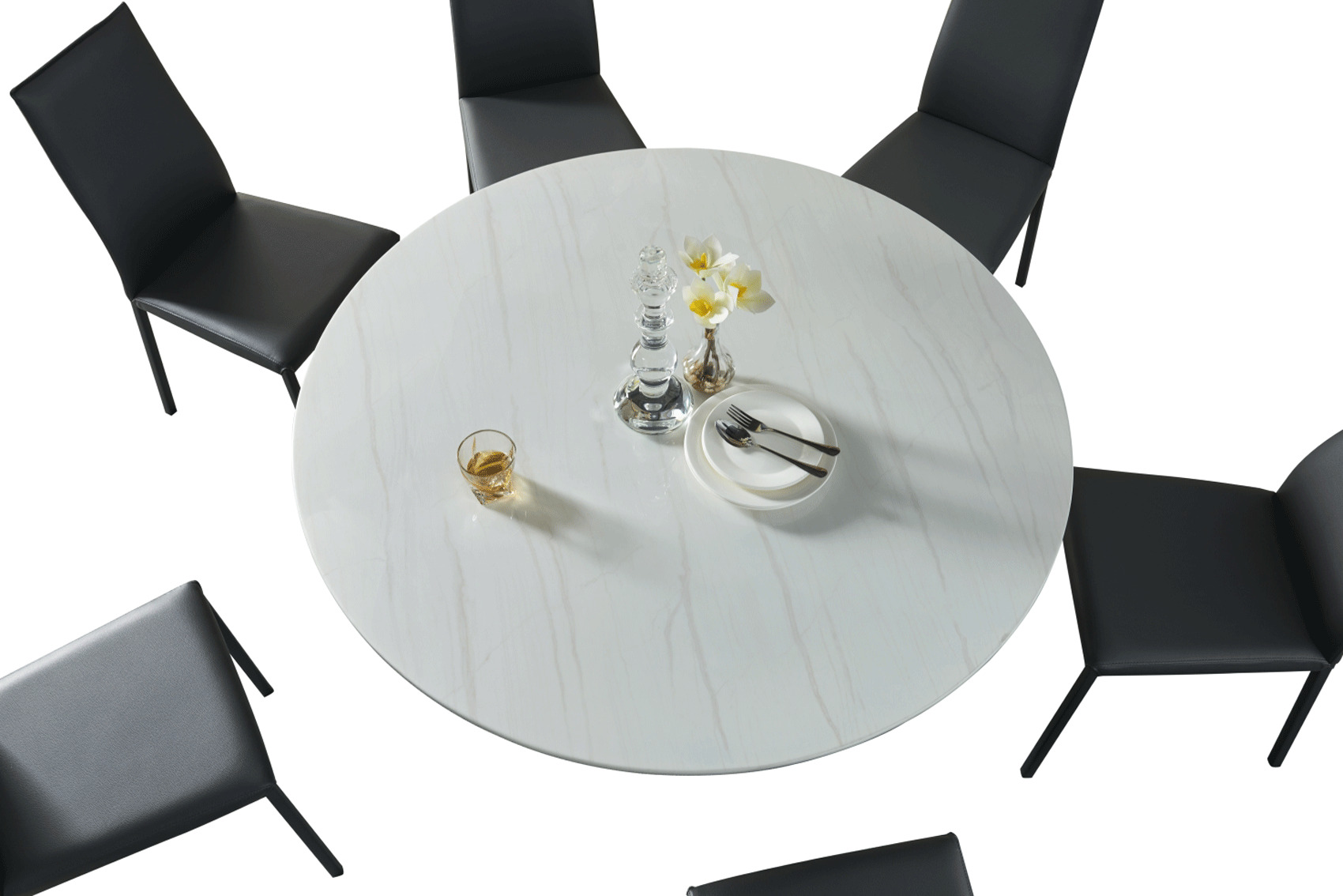Modern Exclusive Round Marble Top Leather 5 Piece Dining Room Set - Click Image to Close