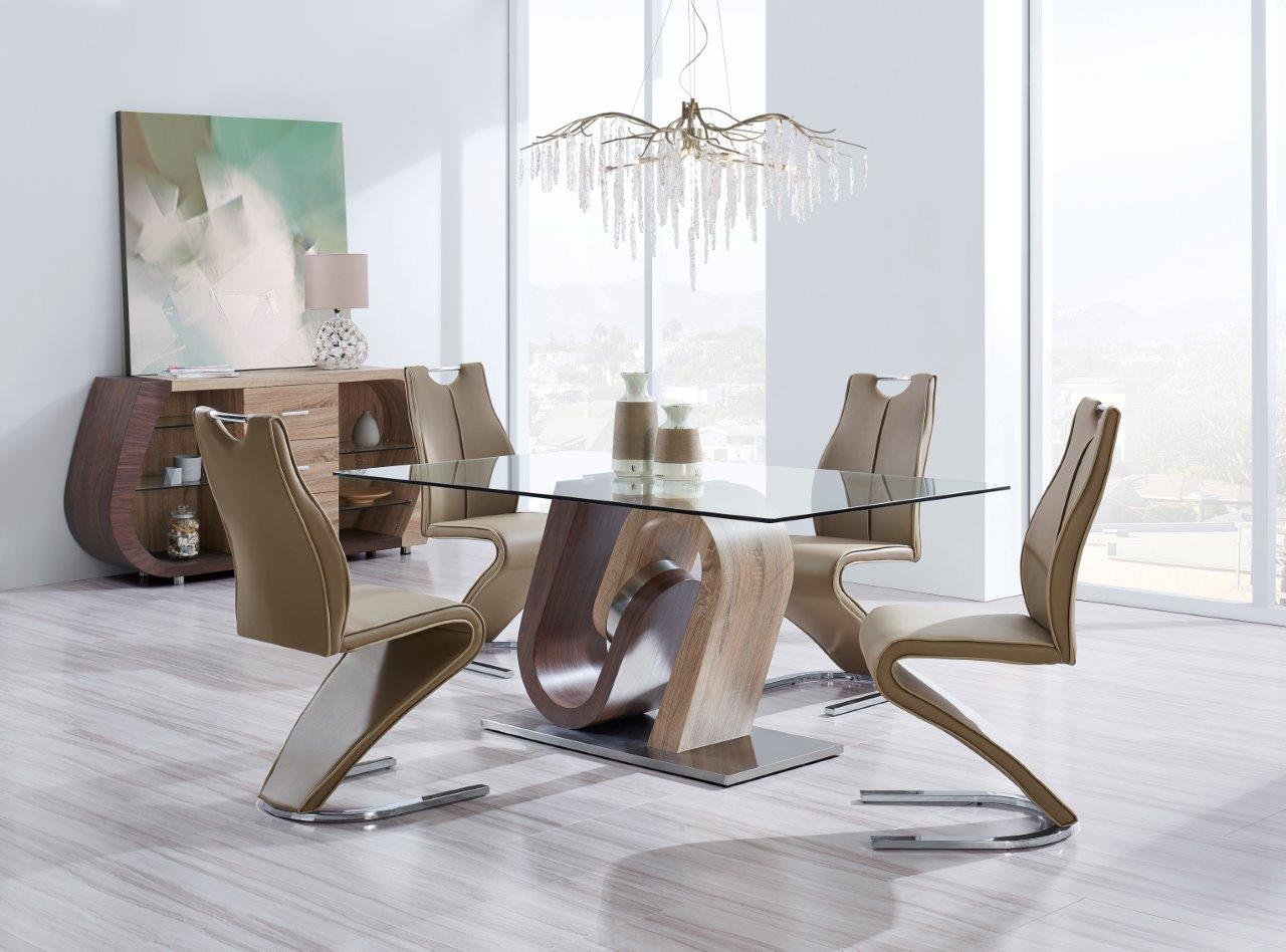 Spectacular Glass Walnut and Oak Five Piece Dining Set - Click Image to Close
