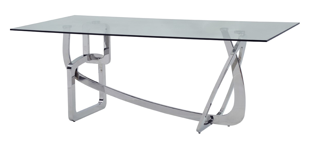 Creative Stainless Steel Base Dining Table with Glass Top - Click Image to Close