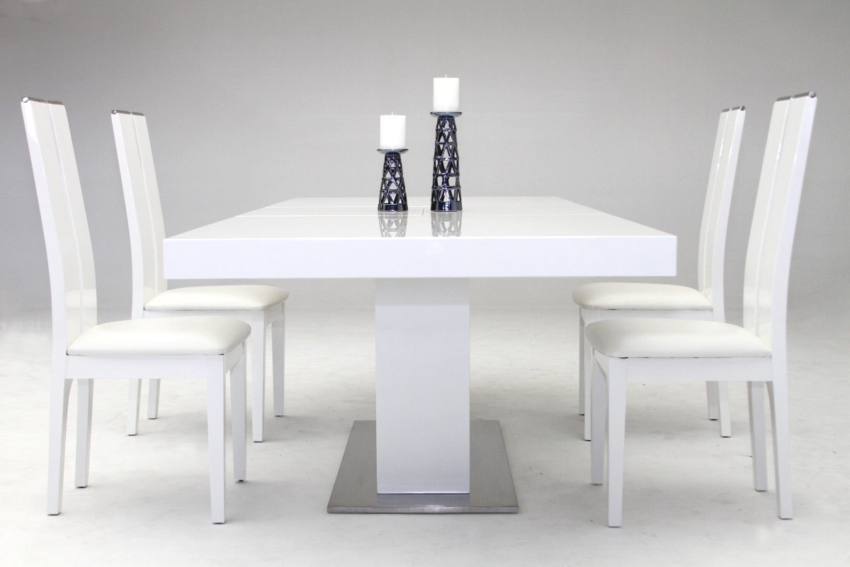 Elegant Stainless Steel Dining Set with High Gloss White Finish - Click Image to Close