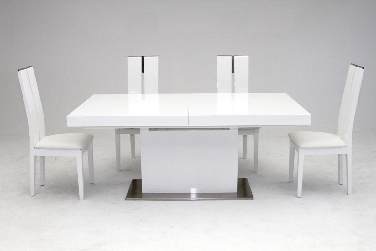 Elegant Stainless Steel Dining Set with High Gloss White Finish - Click Image to Close