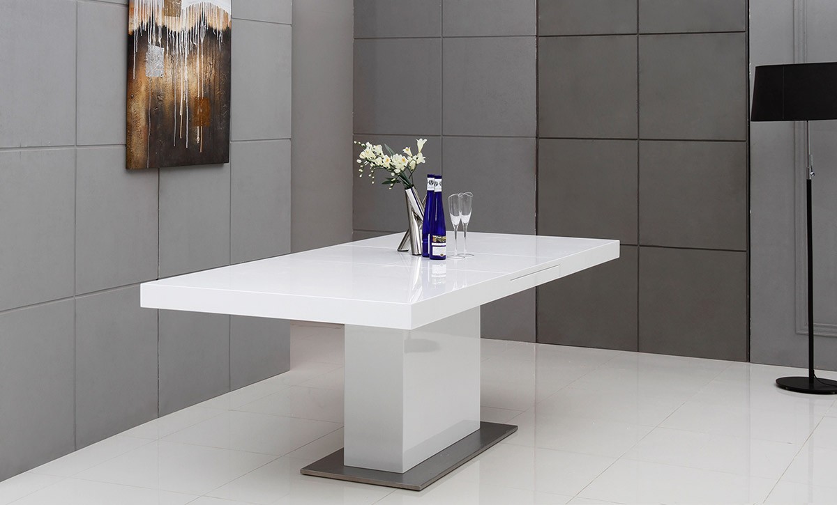 Elegant Stainless Steel Dining Set with High Gloss White Finish - Click Image to Close