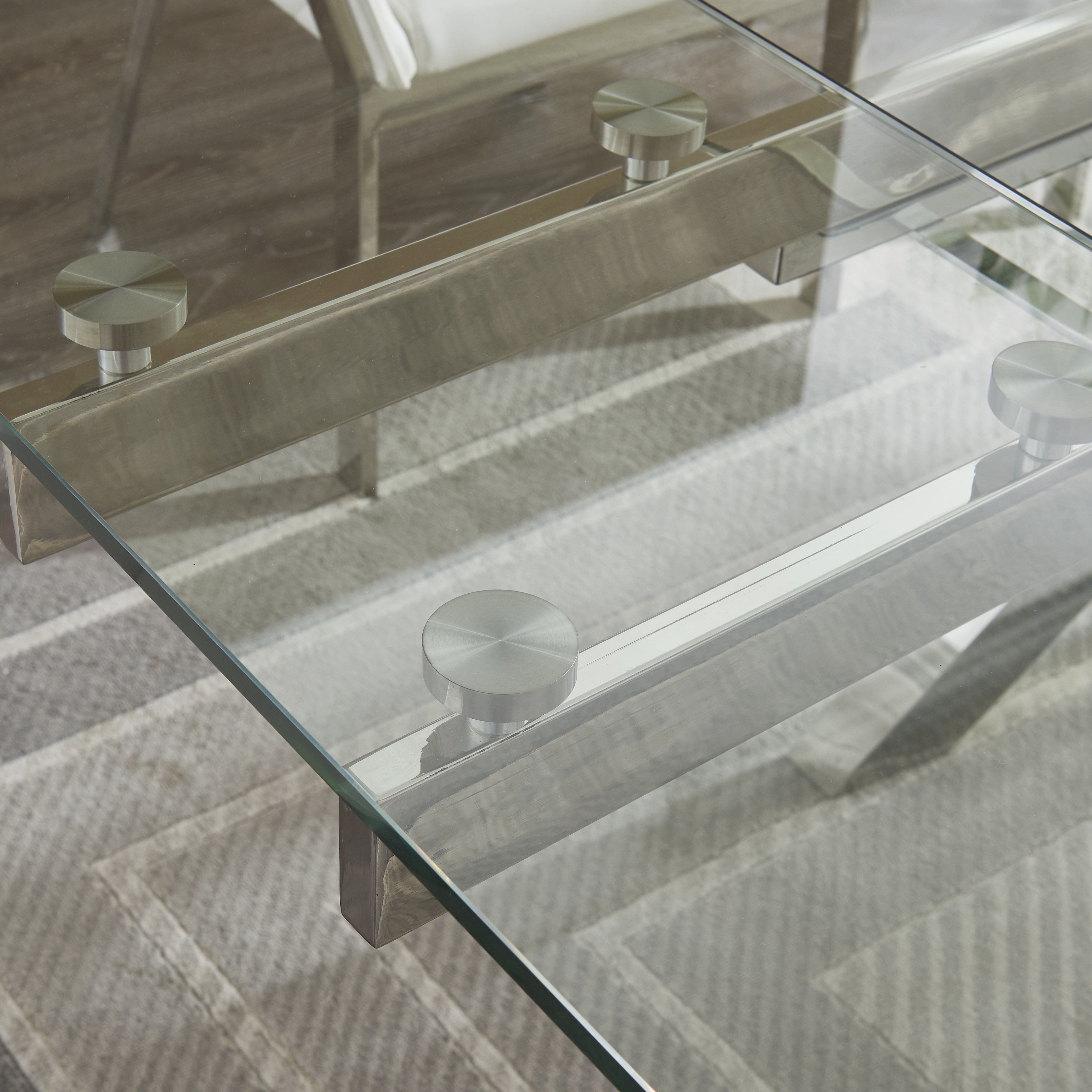 Extravagant Rectangular Glass Top Leather Modern Dining Set - Click Image to Close
