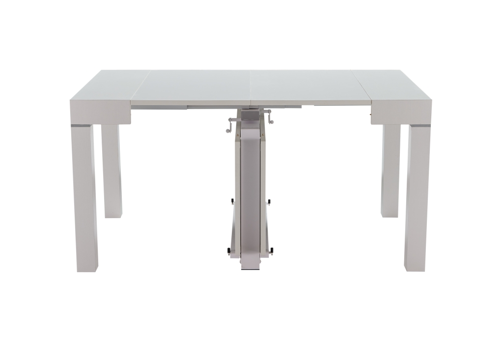 Floating Sleek White Gloss Table with Creative Leatherette Chairs - Click Image to Close