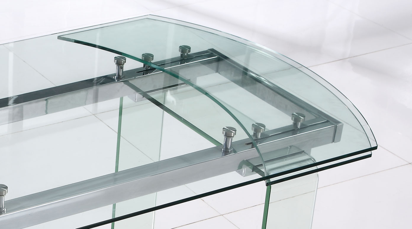 Urban Transparent Glass Table with Curved White Leather Chairs