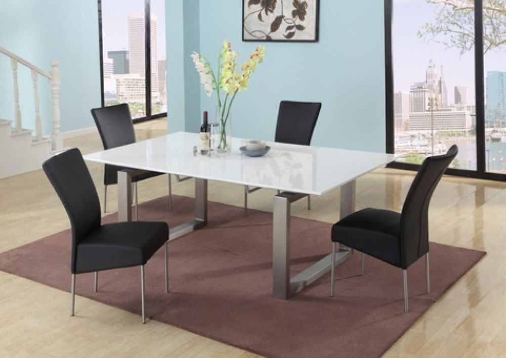 Elite Rectangular Metal with Glass Top Dining Set Furniture - Click Image to Close