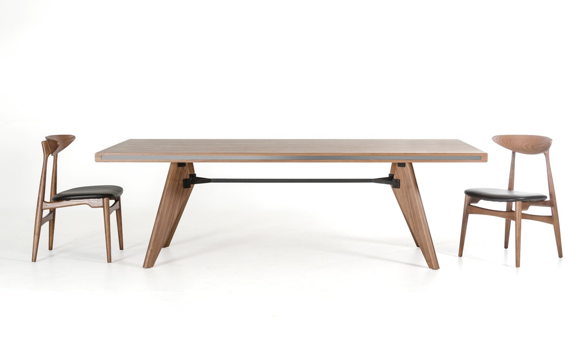 Modern Walnut Dining Table with Side Glass Accents - Click Image to Close