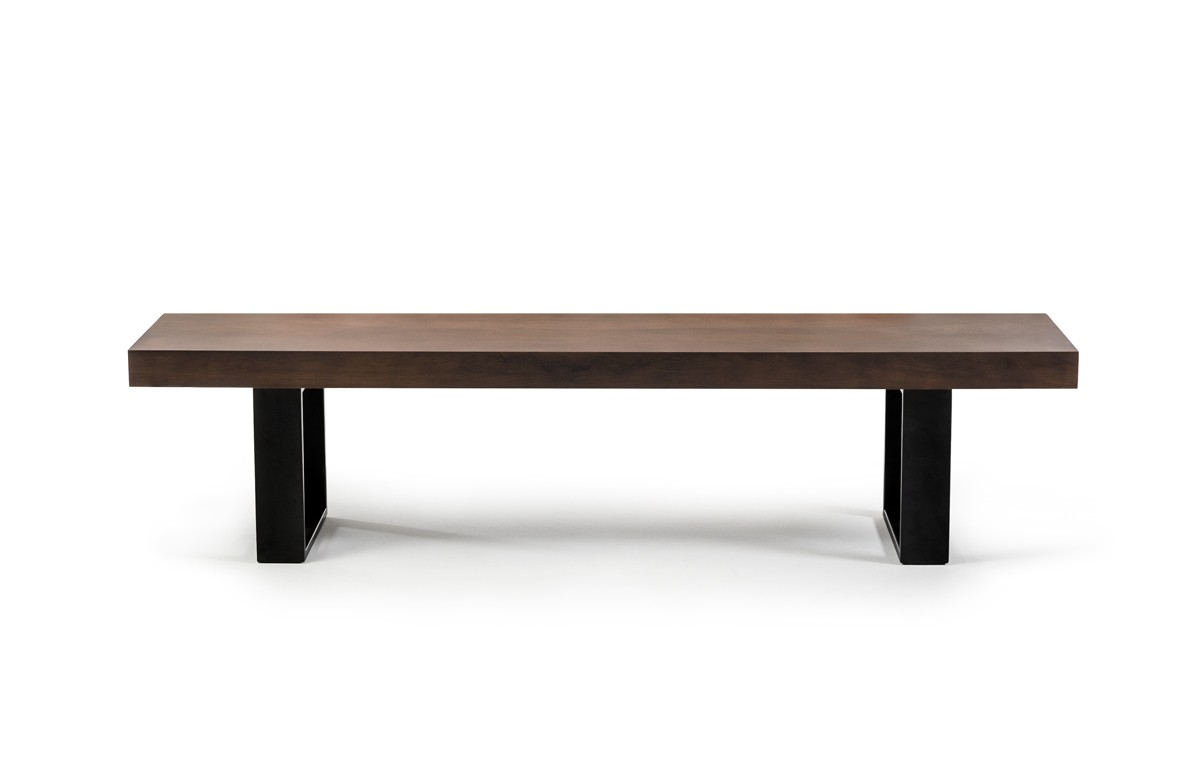 Classic Walnut Veneer and Black Metal Base Dining Table - Click Image to Close