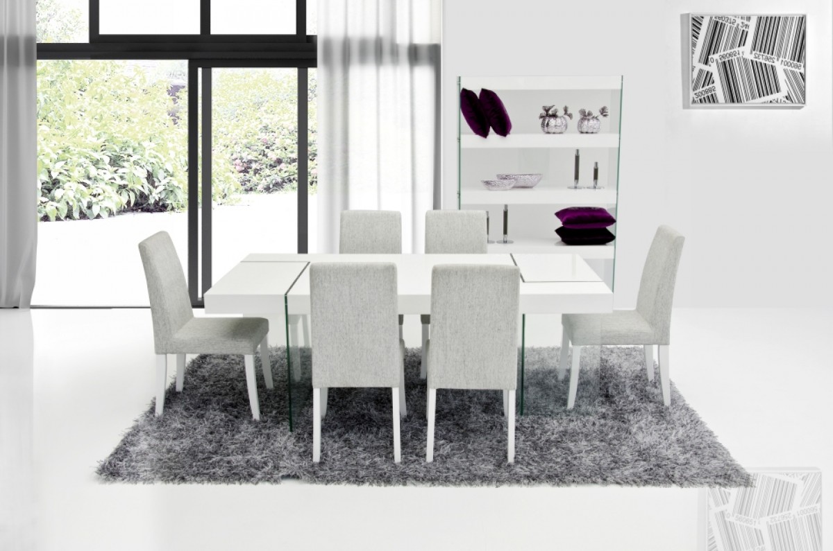Contemporary White Gloss Top Floating Dining Table - Click Image to Close
