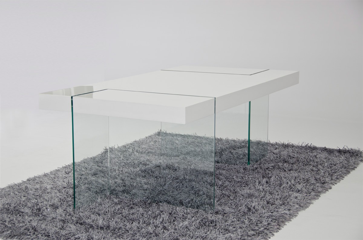 Contemporary White Gloss Top Floating Dining Table - Click Image to Close