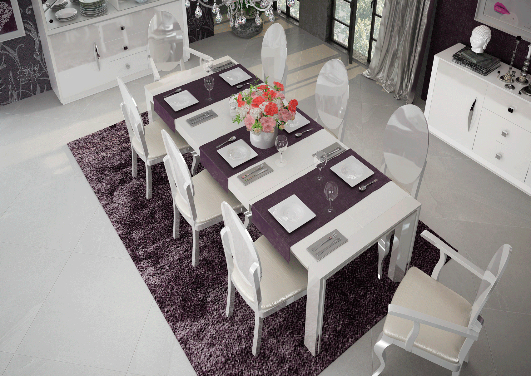 Wooden Contemporary Dining Room Set with Extension Leaf - Click Image to Close