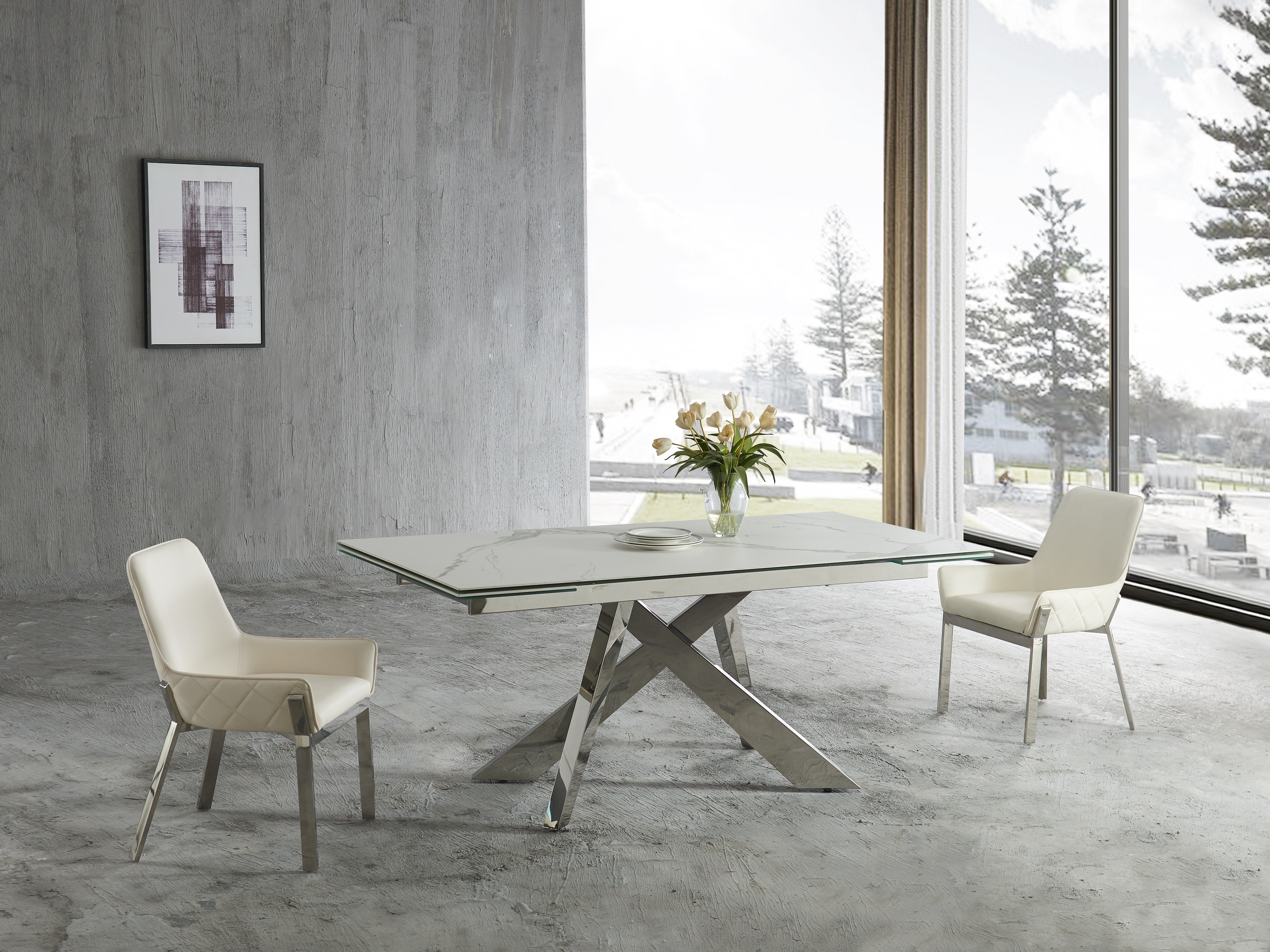 Modern Dining Set with Leather Chairs