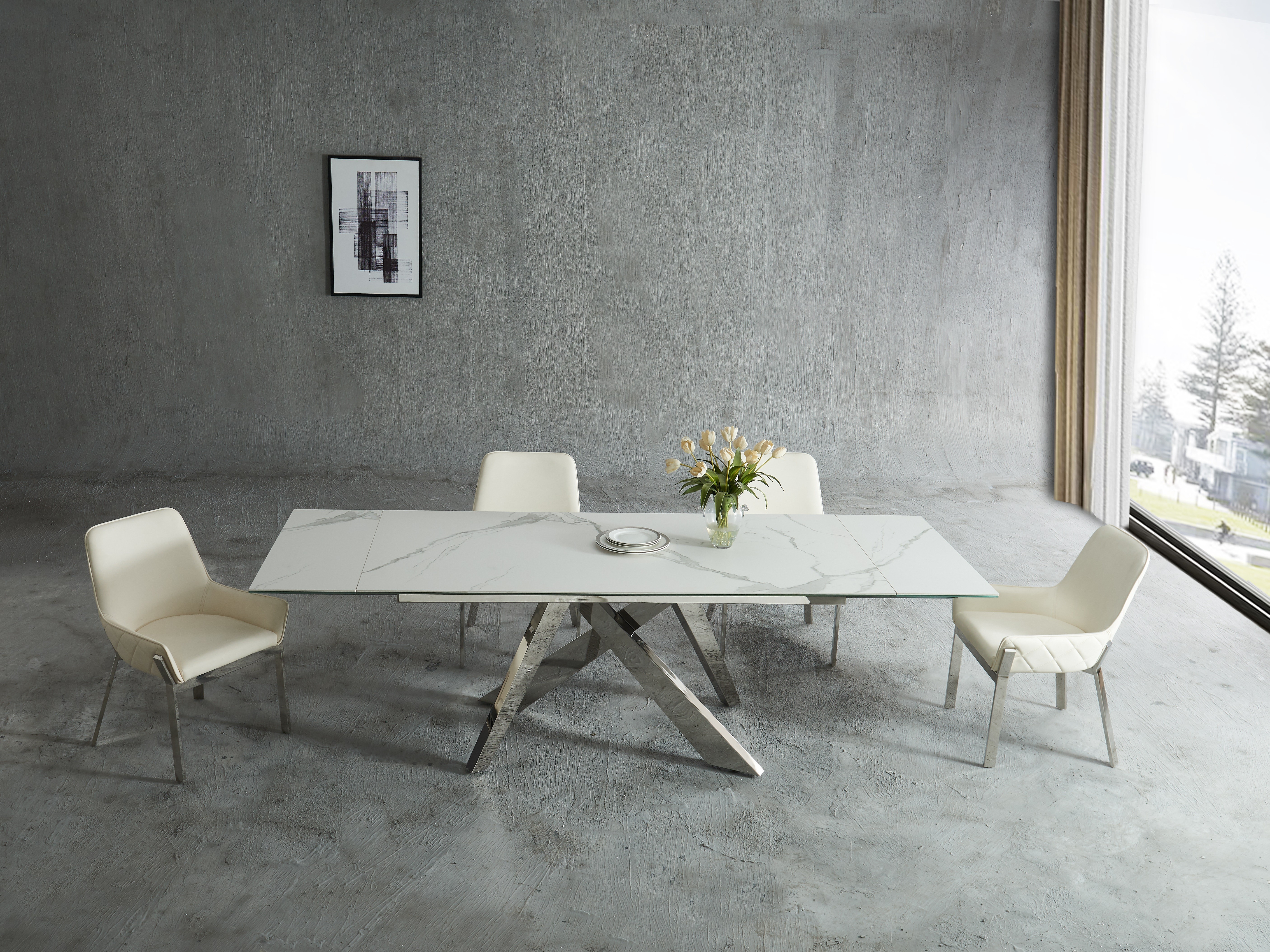 Modern Dining Set with Leather Chairs - Click Image to Close