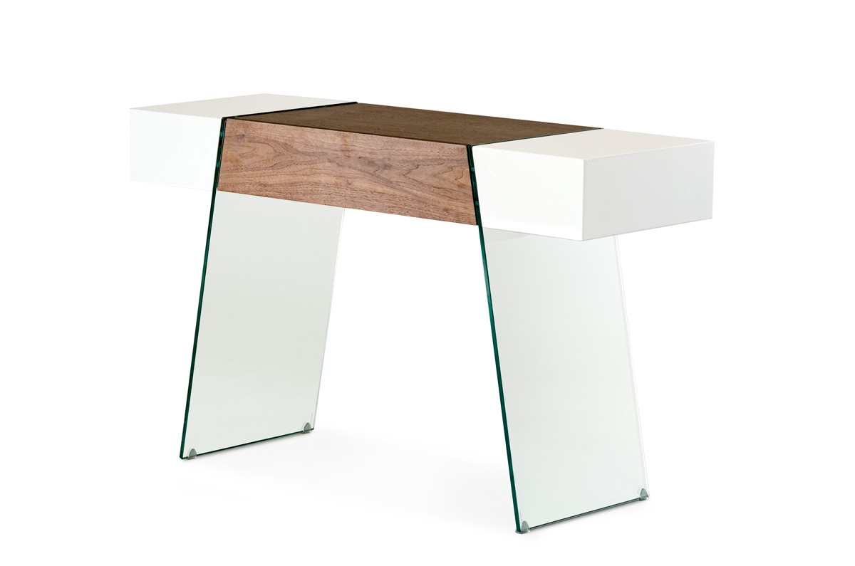 White and Walnut Floating Extendable Dining Table - Click Image to Close