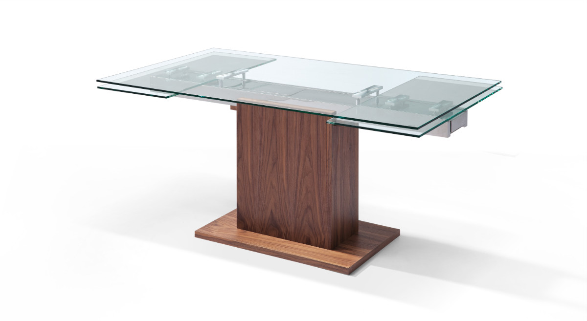 Rectangular Wood with Glass Top Leather Dining Room Design