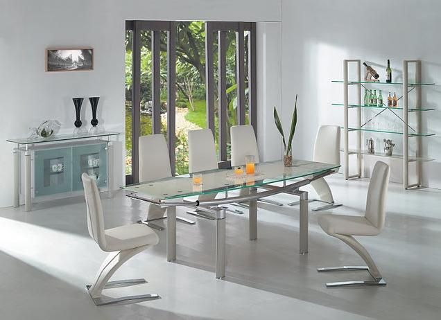 108 DT Glass Dining Room Table in Black, White or Beige Color