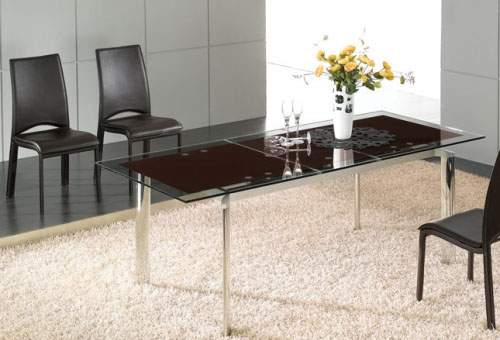 Queens Black Glass Contemporary Extendable Dining Room Table - Click Image to Close