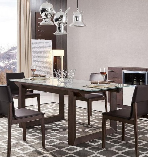 Wood Grain Dining Table with Frosted Top - Click Image to Close