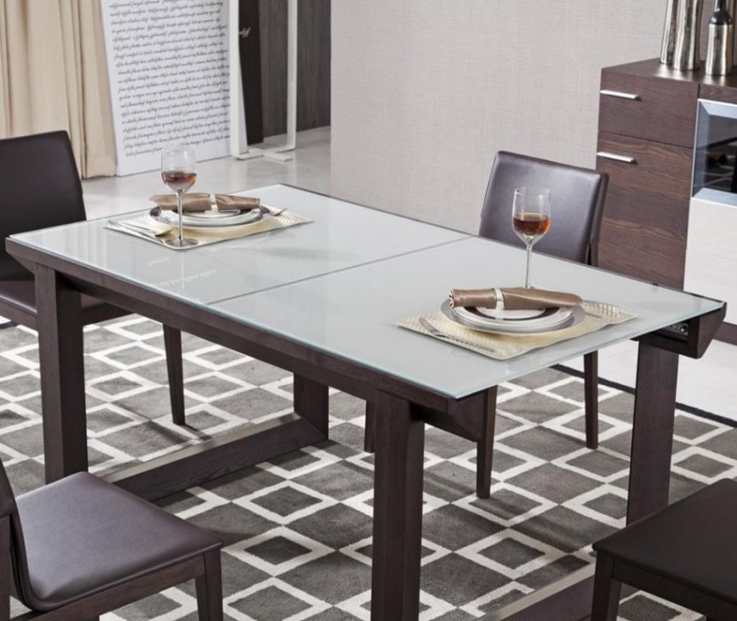 Wood Grain Dining Table with Frosted Top - Click Image to Close