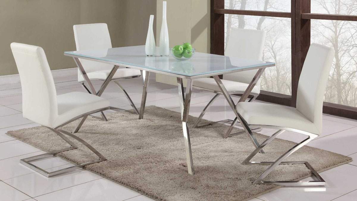 Tempered White Glass Table with Brilliant Chrome Y Shaped Base - Click Image to Close