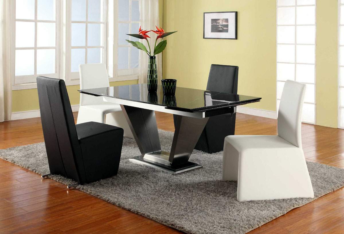 Sturdy Black Marble Table with Two Marble Extensions and Steel Black Base - Click Image to Close