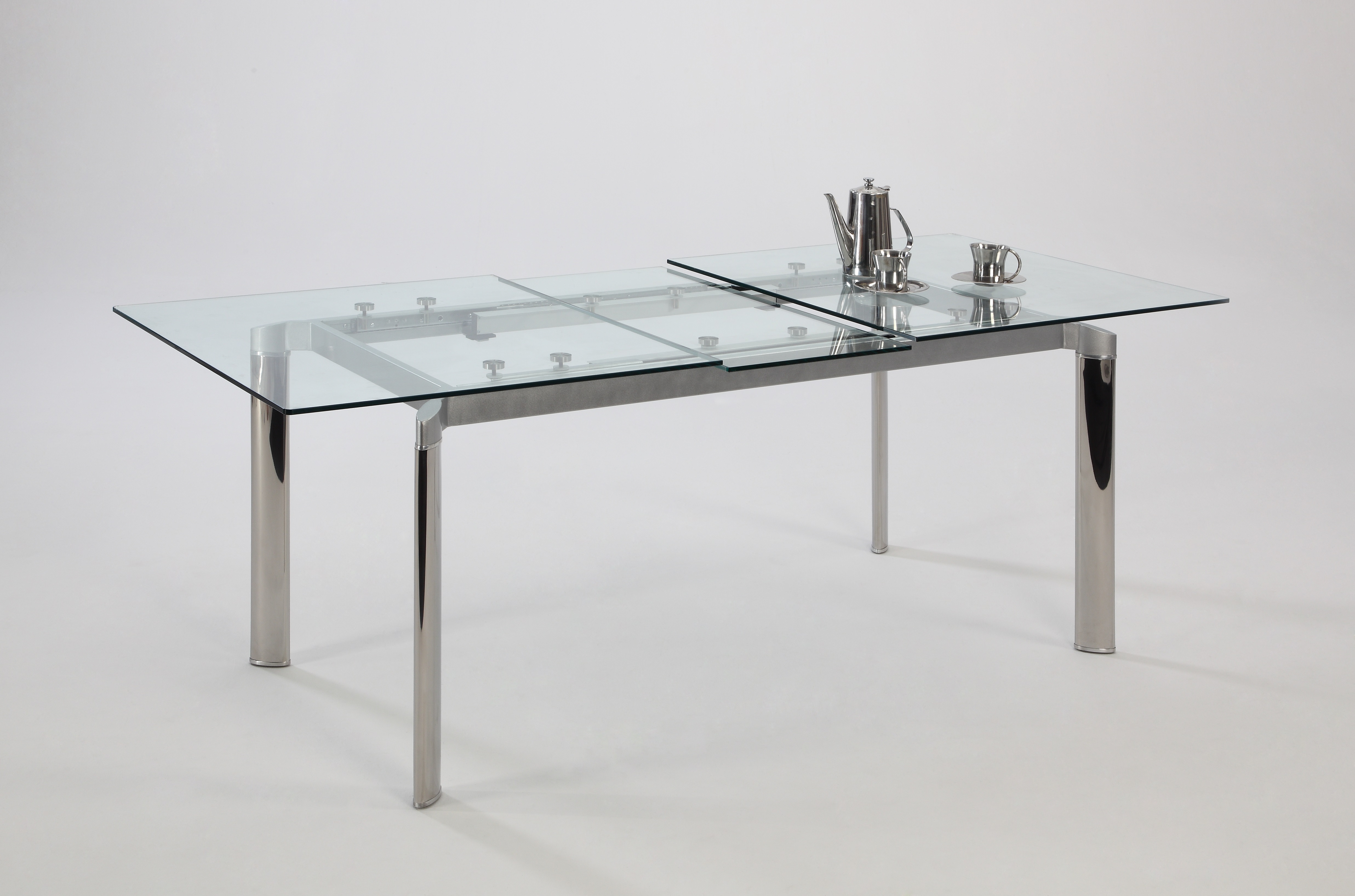 Contemporary Clear Glass and Chrome Extendable Dining Table - Click Image to Close