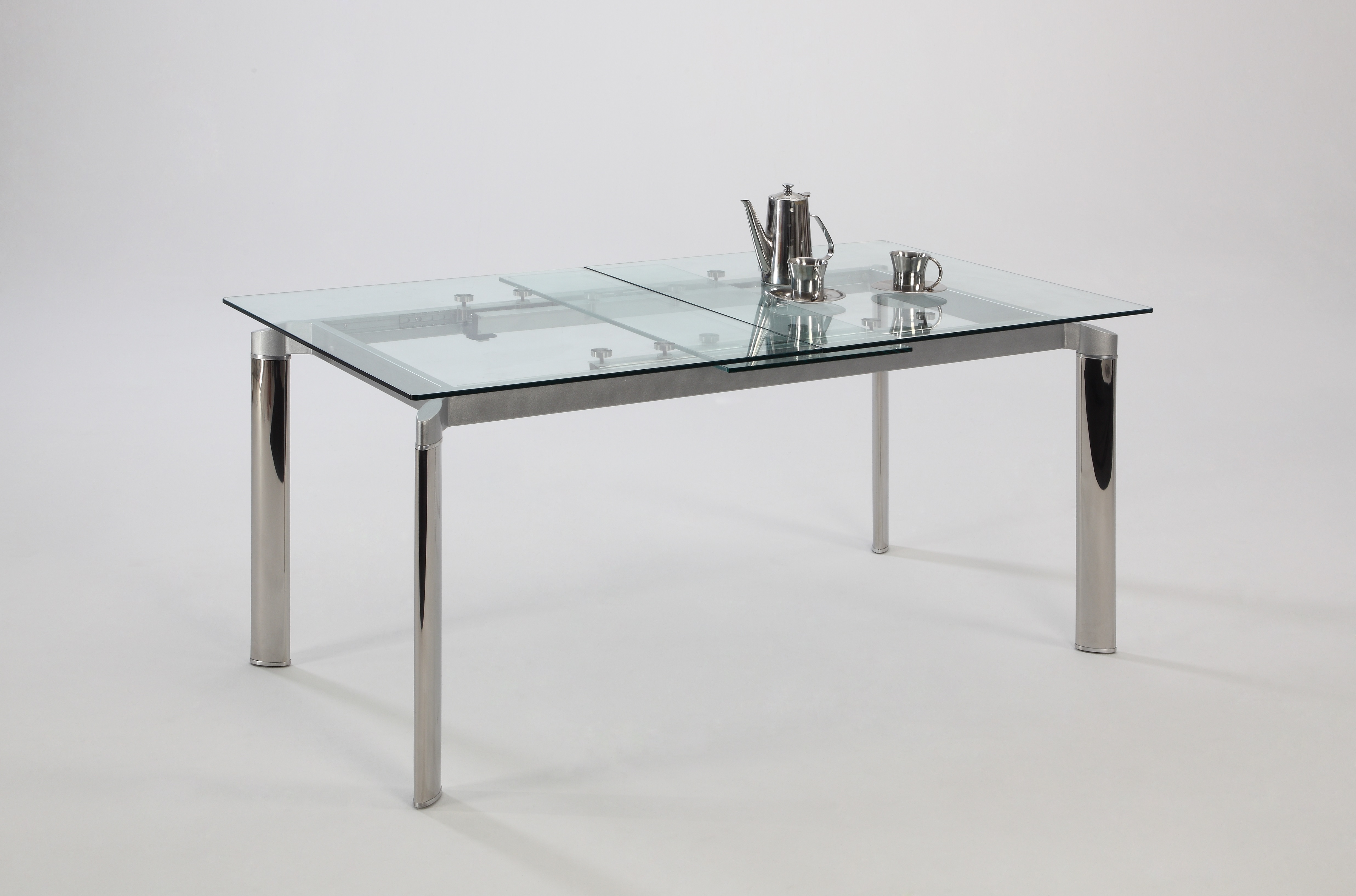 Contemporary Clear Glass and Chrome Extendable Dining Table - Click Image to Close