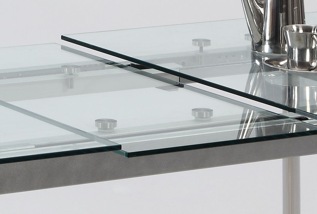 Contemporary Clear Glass and Chrome Extendable Dining Table - Click Image to Close