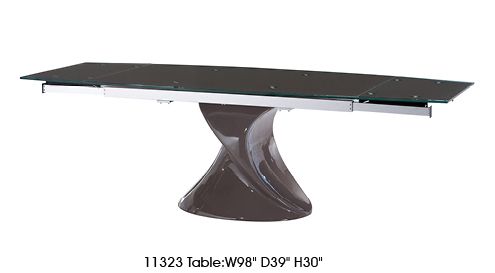 Contemporary Grey Extendable Dining Table with Unique Base - Click Image to Close