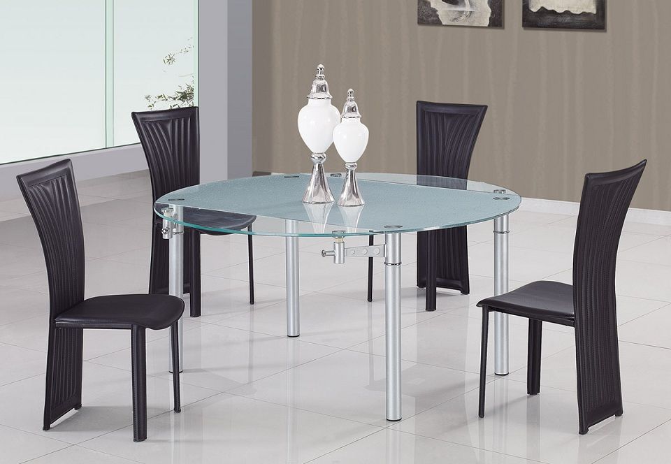 Round Glass Top Contemporary Dining Table with Metal Legs - Click Image to Close