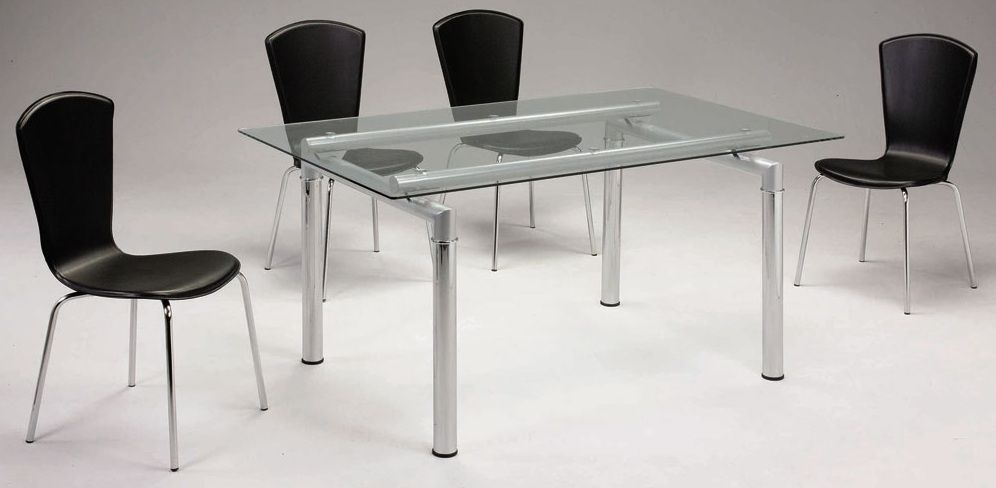 Tempered Glass Dining Table with Chromed Metal Legs - Click Image to Close
