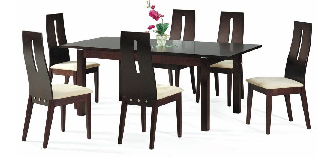 Dark Walnut Extendable Contemporary Dining Table - Click Image to Close