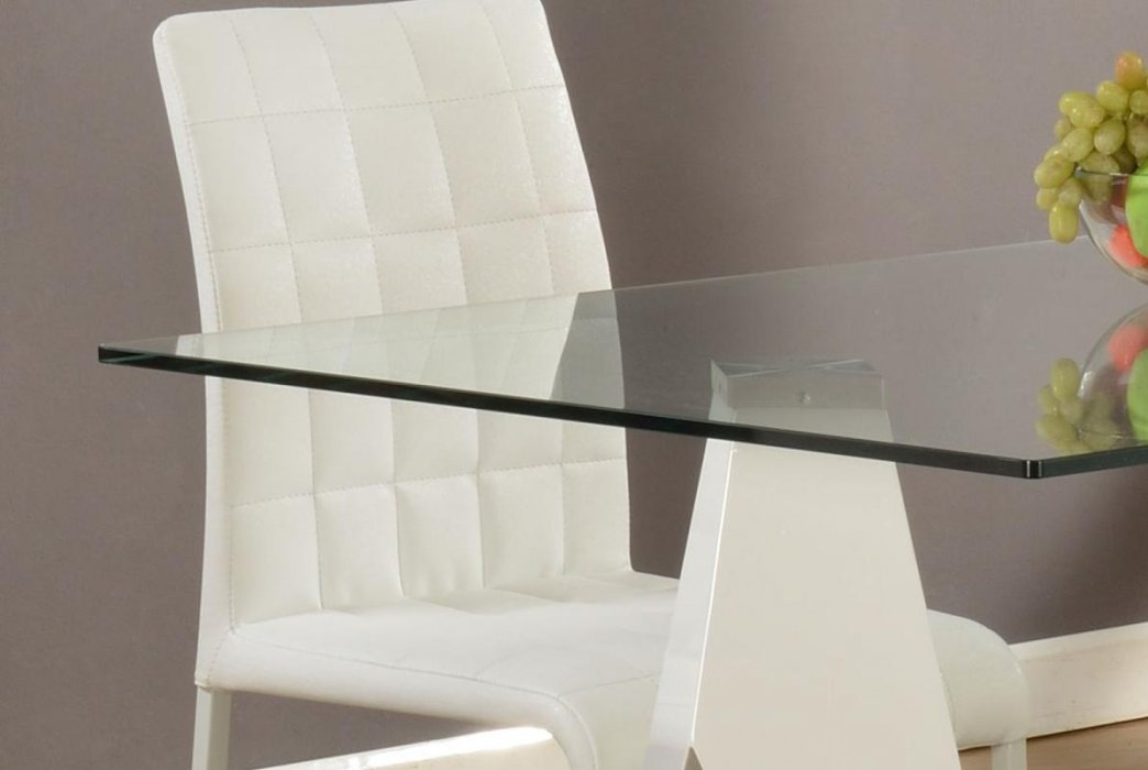 Split Leg Base Rectangular Glass Top Dining Table - Click Image to Close
