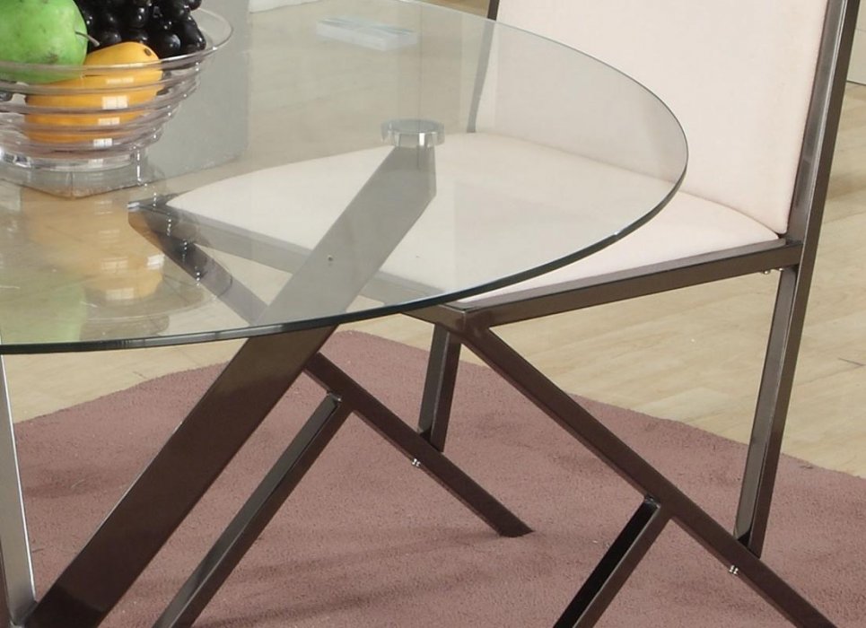 Contemporary Beveled Edge Round Modern Glass Dining Table - Click Image to Close