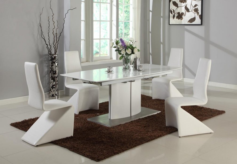 White Extendable Table with Self Storing Extension - Click Image to Close