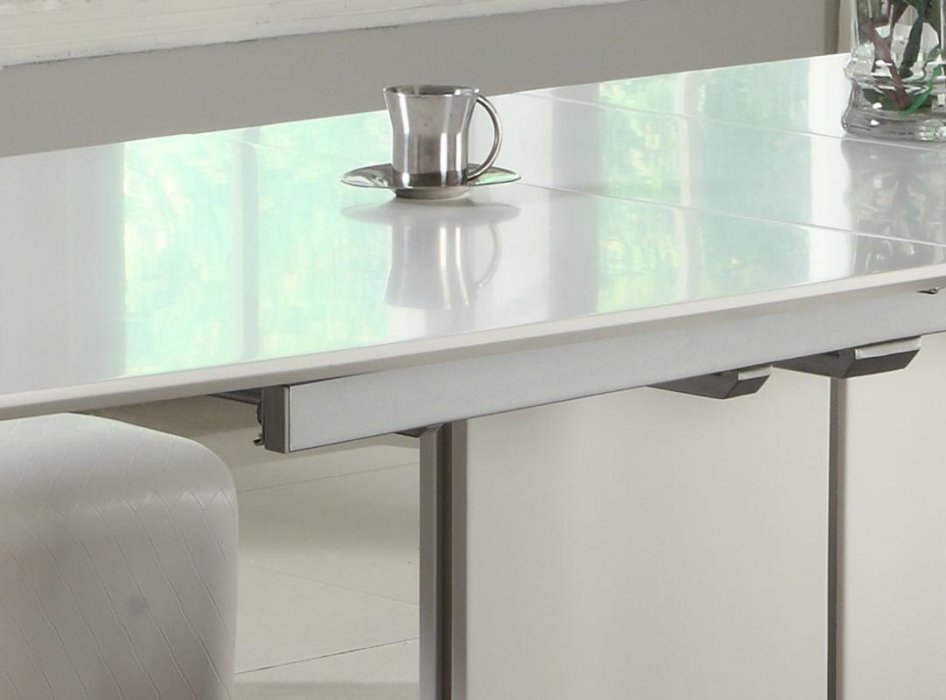 White Extendable Table with Self Storing Extension - Click Image to Close