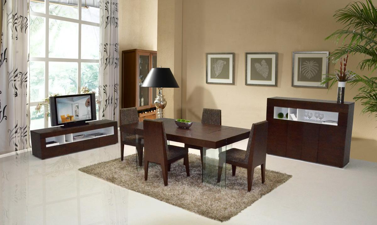 Tobacco Wood Contemporary Rectangular Dinette with Glass Legs - Click Image to Close