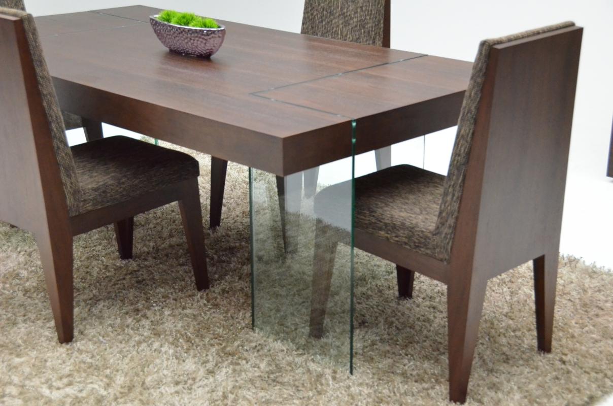 Tobacco Wood Contemporary Rectangular Dinette with Glass Legs - Click Image to Close