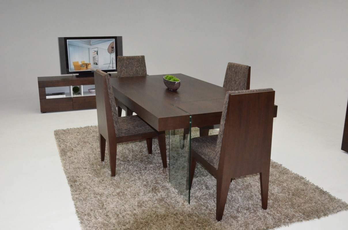 Tobacco Wood Contemporary Rectangular Dinette with Glass Legs - Click Image to Close