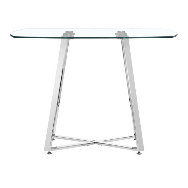 Chromed Steel Base Dining Table with Square Shaped Clear Glass Top - Click Image to Close