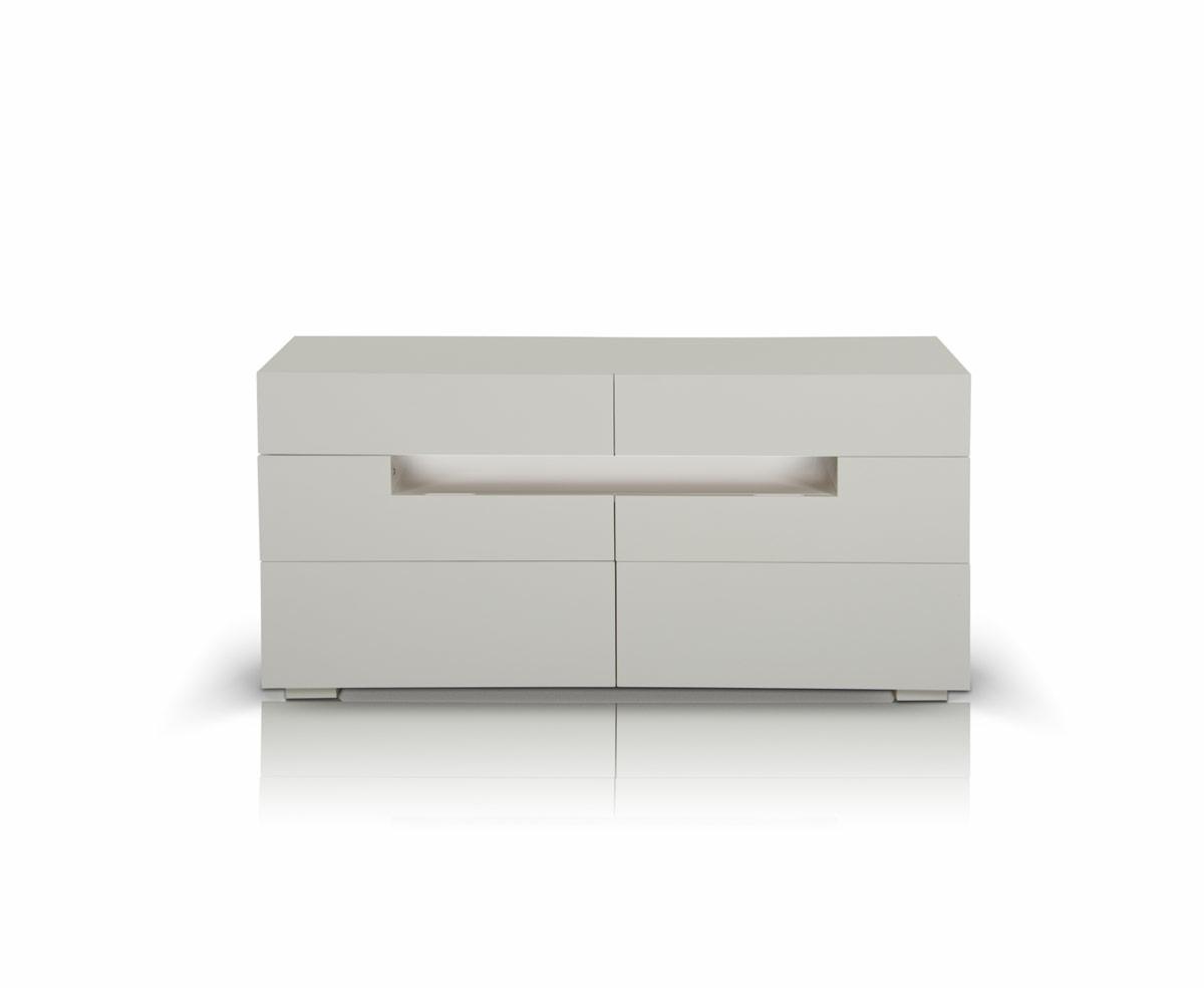 Contemporary LED White Lacquer Six Drawer Dresser with Shelf Shop