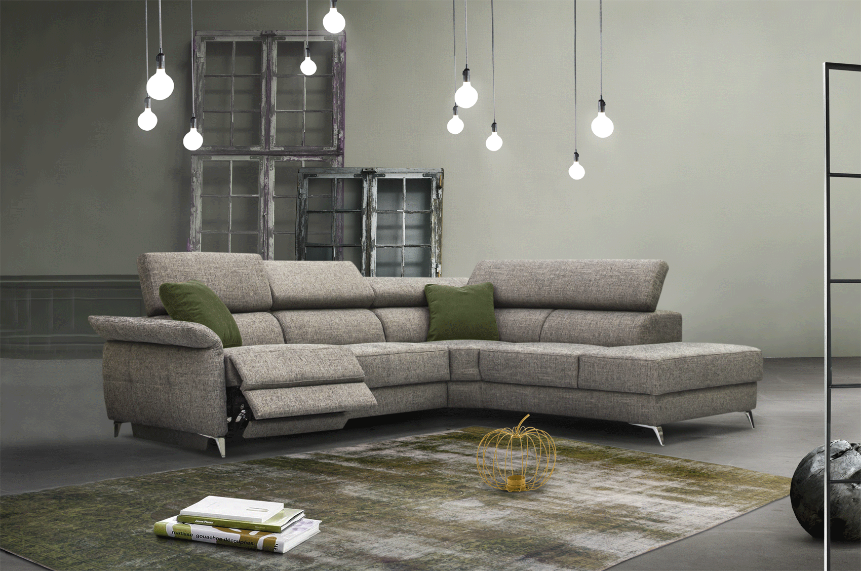 Contemporary Fabric Sectional with Throw Pillows