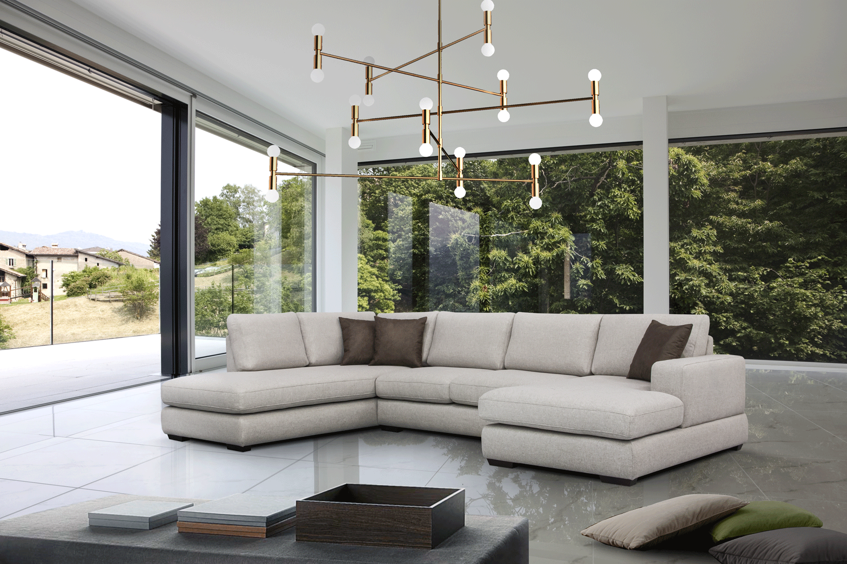 Contemporary Modern Fabric Sectional Sofa in Two Unique Colors