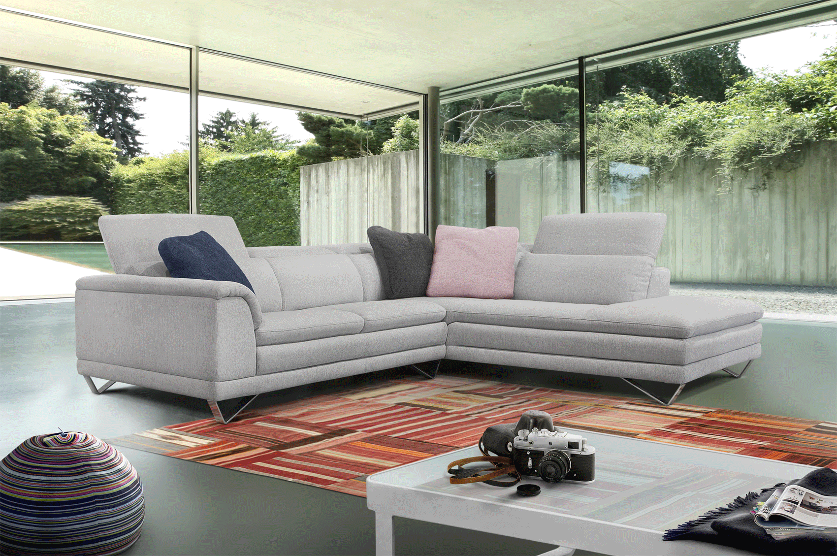 Corner Sectional In Fabric with High Resiliency Seats - Click Image to Close