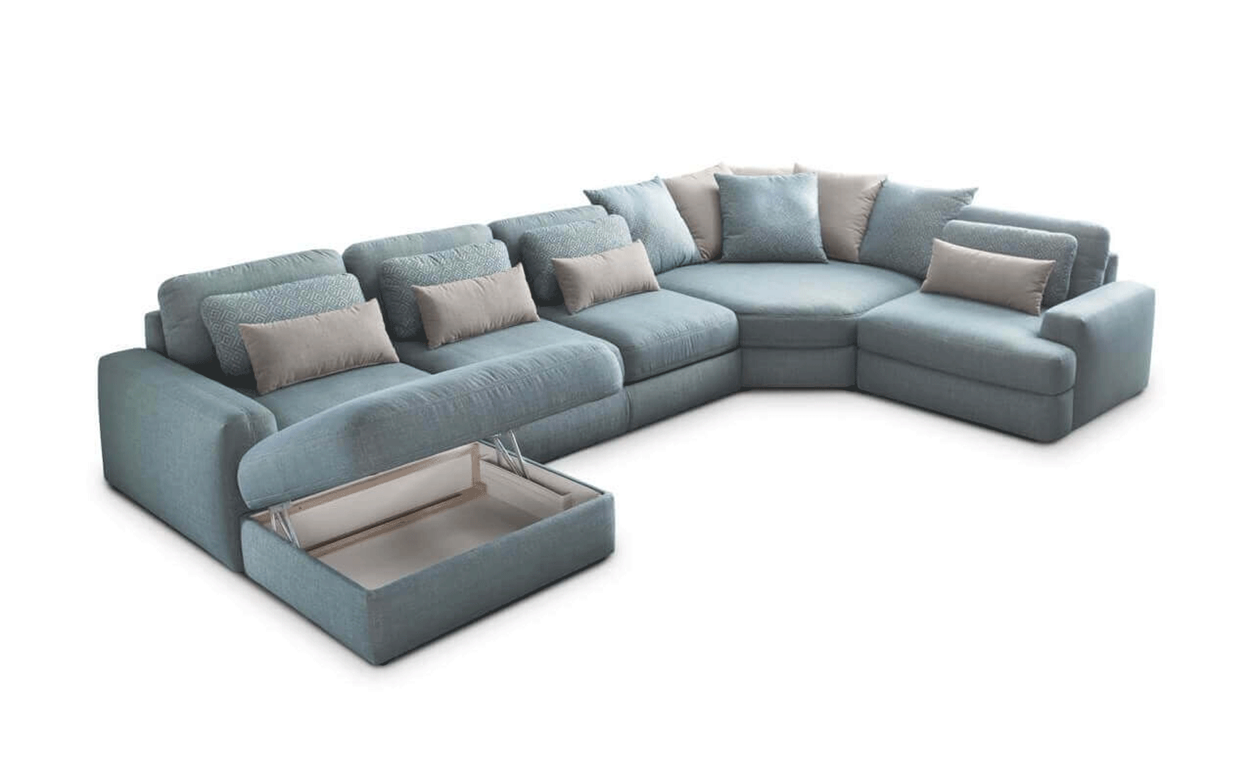 Divan Sectional Sofa w/ Lots of Loose Cushions and Wide Arms - Click Image to Close